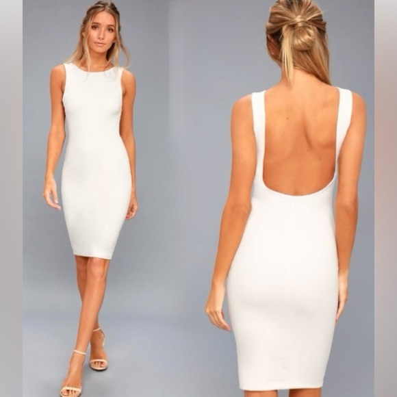 Lulus Like a Lady White Backless Midi Sleeveless Bodycon Dress, White, L, NWT - Picture 1 of 15